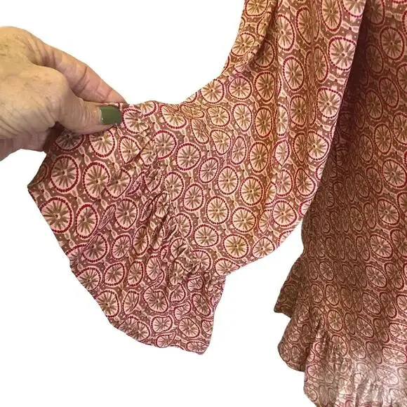 Vintage America Women's Size XL Red 3/4 Sleeve Scoop Neck Peasant Blouse Top - Picture 3 of 13